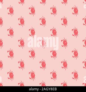Seamless pattern with red crabs on white background. Vector Illustration Stock Vector