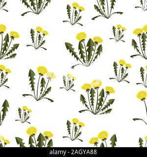 Seamless pattern with dandelions on simple background. Flat design. Vector Illustration Stock Vector