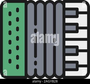 Vector accordion, harmonica, musical instrument flat color line icon. Stock Vector