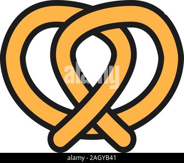 Pretzel, beer snack, fast food flat color line icon. Stock Vector