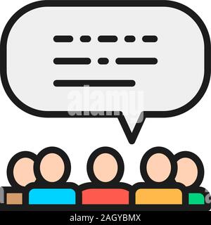 People with speech bubbles, feedback, opinion of people, reviews color line icon Stock Vector