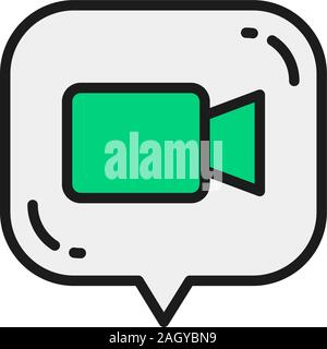 Vector video review, video message flat color line icon. Stock Vector