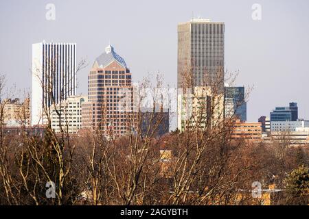 Rochester, New York, USA. December 21, 2019. Aerial view of downtown Rochester, NY from the Highland neighborhood on a winter afternoon Stock Photo