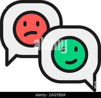 Positive and negative feedback, speech bubble flat color line icon. Stock Vector