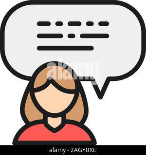 Feedback from the girl, speech bubble flat color line icon. Stock Vector
