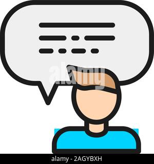 Feedback from the man, speech bubble flat color line icon. Stock Vector