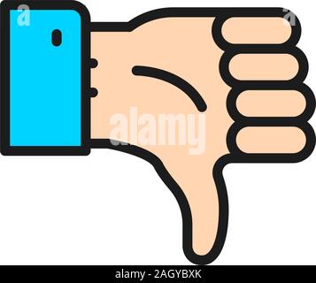 Negative feedback, thumb down, dislike flat color line icon. Stock Vector