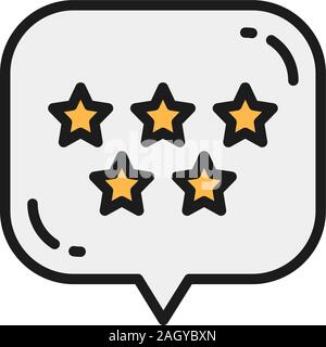 Star with speech bubble, best choice, positive feedback flat color line icon. Stock Vector