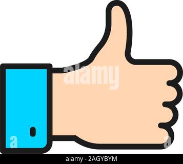 Positive feedback, thumbs up, like flat color line icon. Stock Vector
