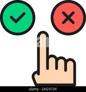 People choice yes and no buttons, positive, negative flat color line icon. Stock Vector