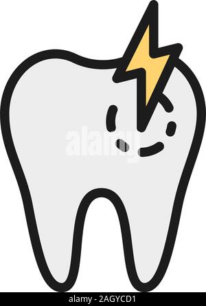 Tooth with caries, toothache, sick dental flat color line icon. Stock Vector