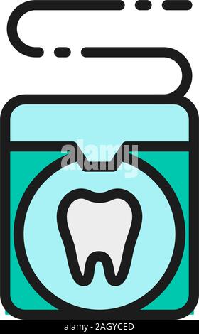 Vector dental floss, tooth care flat color line icon. Stock Vector