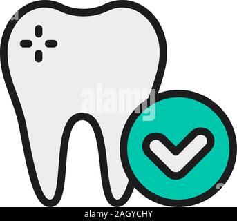 Vector healthy tooth, dental care flat color line icon. Stock Vector
