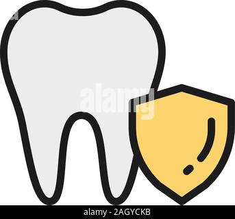 Vector tooth protection, dental save flat color line icon. Stock Vector