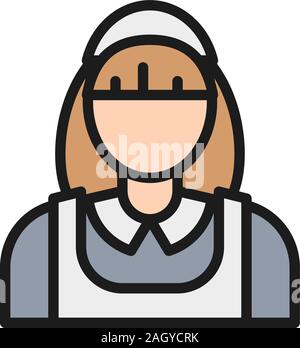 Vector housewife, cleaner, cleaning staff flat color line icon. Stock Vector