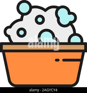 Basin with soapy water, washing flat color line icon. Stock Vector