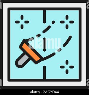 Window cleaning flat color line icon. Isolated on white background Stock Vector