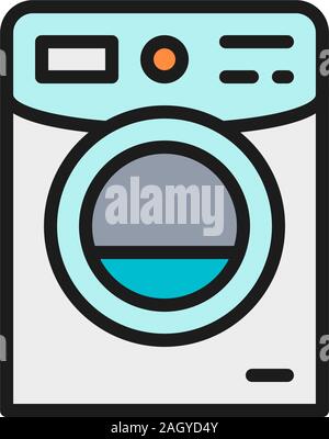 Washing machine, washer flat color line icon. Isolated on white background Stock Vector