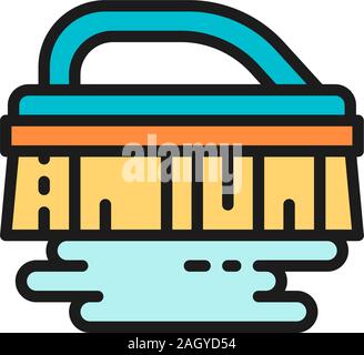 Cleaning brush, professional cleaning equipment flat color line icon. Stock Vector