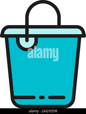 Vector cleaning bucket, plastic container flat color line icon. Stock Vector