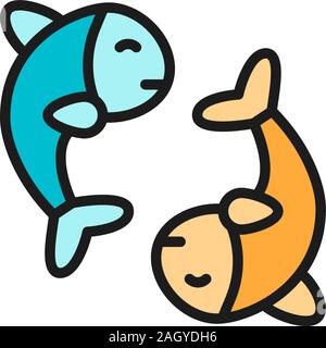 Chinese fish, puffer fish, koi fish flat color line icon. Stock Vector