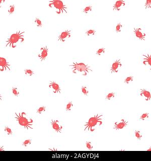 Seamless pattern with red crabs on white background. Vector Illustration Stock Vector