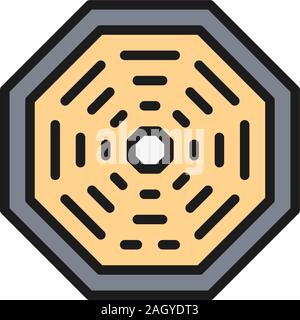 Chinese umbrella flat color line icon. Isolated on white background Stock Vector