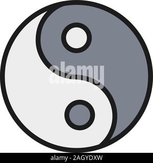 Yin yang sign, traditional chinese symbol flat color line icon. Stock Vector
