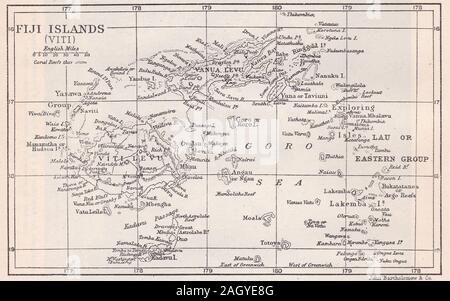 Vintage map of Fiji Islands, country in the South Pacific Stock Photo