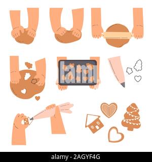 Stages of baking holiday cookies concept. Stock Vector