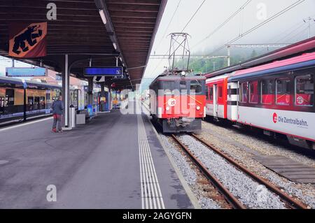 Trains at the Interlaken Ost railway station Stock Photo - Alamy