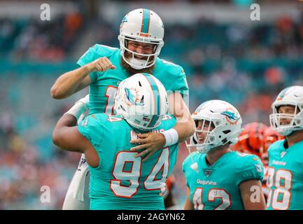 Miami Dolphins defensive tackle Christian Wilkins (94) tackles Buffalo  Bills tight end Dawson Knox (88) during the second half of an NFL football  game, Sunday, Sept. 25, 2022, in Miami Gardens, Fla. (