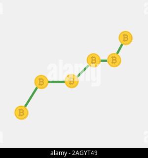 Growth graph with bitcoin sign in flat icon design. Stock Vector