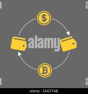 Icon dollar to bitcoin exchange of currency. Vector Stock Vector