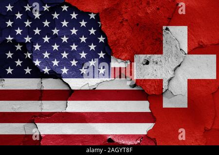 Flags of USA and Switzerland painted on cracked wall Stock Photo - Alamy