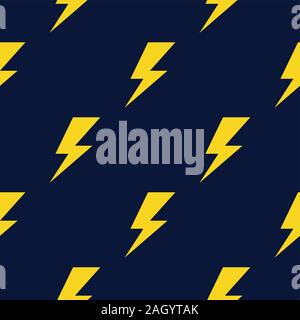 Lightning or thunderbolt pattern on the dark blue background. Seamless pattern vector. Stock Vector