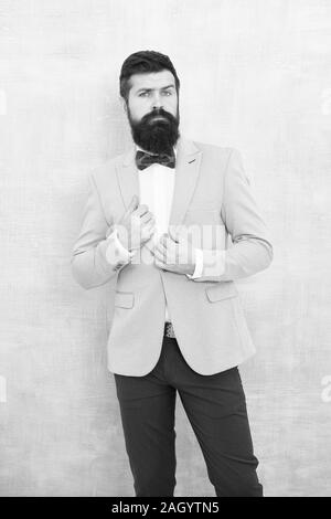 Groom Bearded Hipster Man Wear Light Blue Tuxedo And Bow Tie