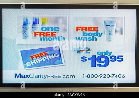 Miami Beach Florida,television,set,TV,flat panel,screen,monitor,cable channel,telemarketing,infomercial,advertisement,ad advertising advertisement,adv Stock Photo