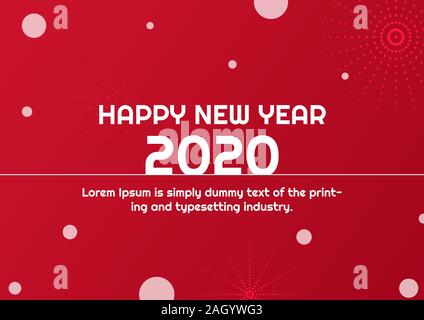 Happy new year 2020 modern design snowfall glow light firework red background. vector illustration Stock Vector