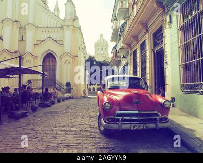 Classic Car in the Old Town of Havana Stock Photo