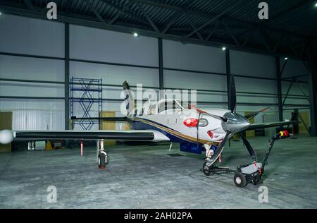 business class aircraft in the hangar Stock Photo