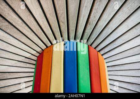 Abstract colorful background of wooden boards with copy space. Stock Photo