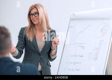 project Manager answering questions during the meeting Stock Photo