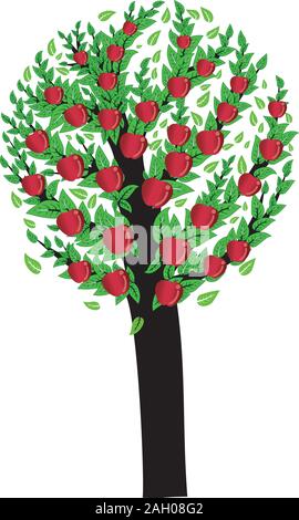 Abstract tree with green leaves and red apples. Stock Vector