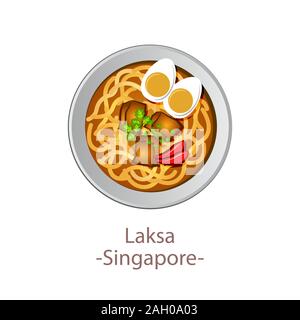 top view of popular food of ASEAN national,Laksa,in cartoon vector design Stock Vector