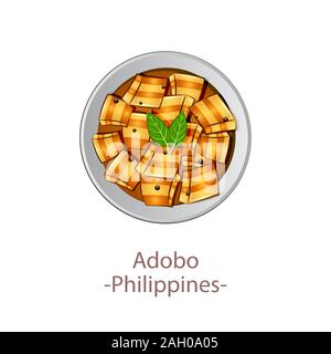 top view of popular food of ASEAN national,Adobo,in cartoon vector design Stock Vector