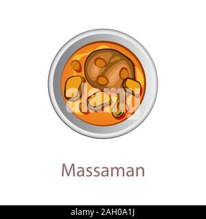 top view of popular food of Thailand,Massaman Curry,in cartoon vector design Stock Vector