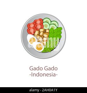 top view of popular food of ASEAN national,Gado Gado,in cartoon vector design Stock Vector