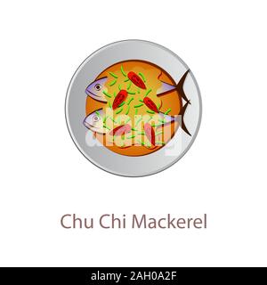 top view of popular food of Thailand,Chu Chi Mackerrel,in cartoon vector design Stock Vector