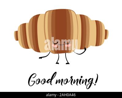 Bread character. croissant with eyes. White background. Round bread products. French cuisine. Stock Vector